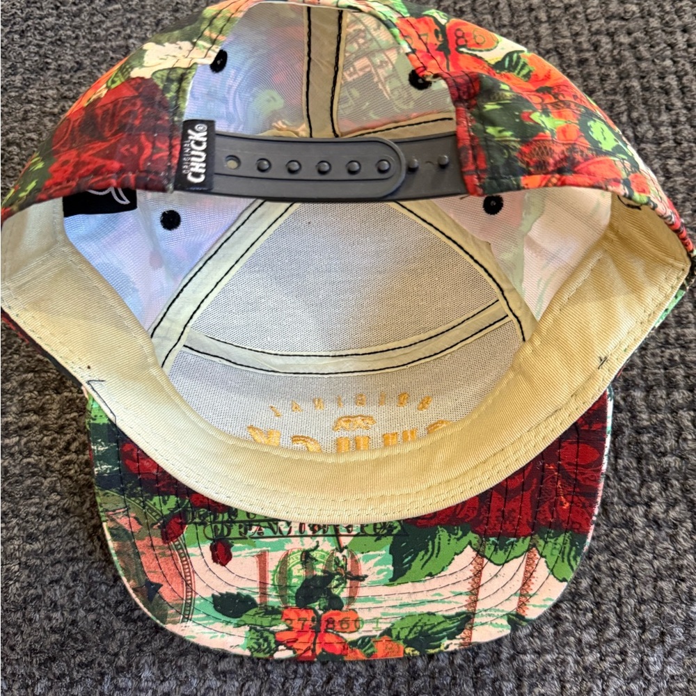 Original Chuck Snapback Hat Money Floral Print Gold Embroidery Streetwear - Picture 6 of 7